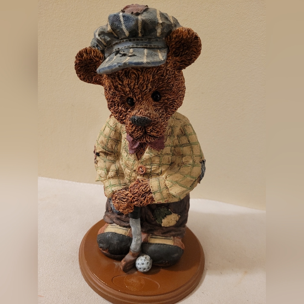 Vintage Teddy Bear Saving Coin Bank Golf Ball Figurine Resin Sculpture